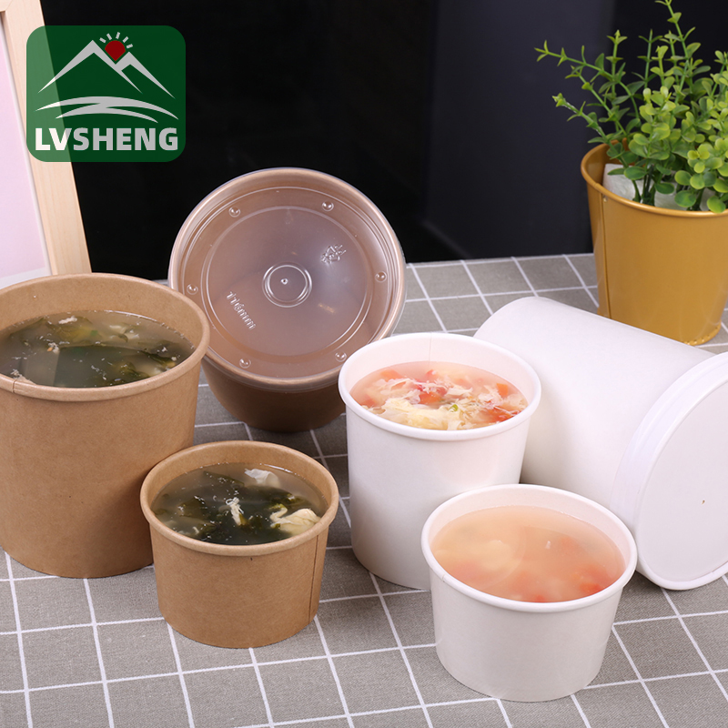 Anbalaj papye Lvsheng lanse 100% konpostab papye kraft bòl soup ak kouvèti